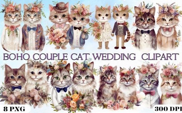 Boho Couple Cat Wedding Png 75990396