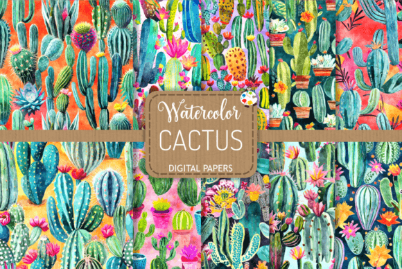 Cactus Watercolor Digital Patterns 90339209
