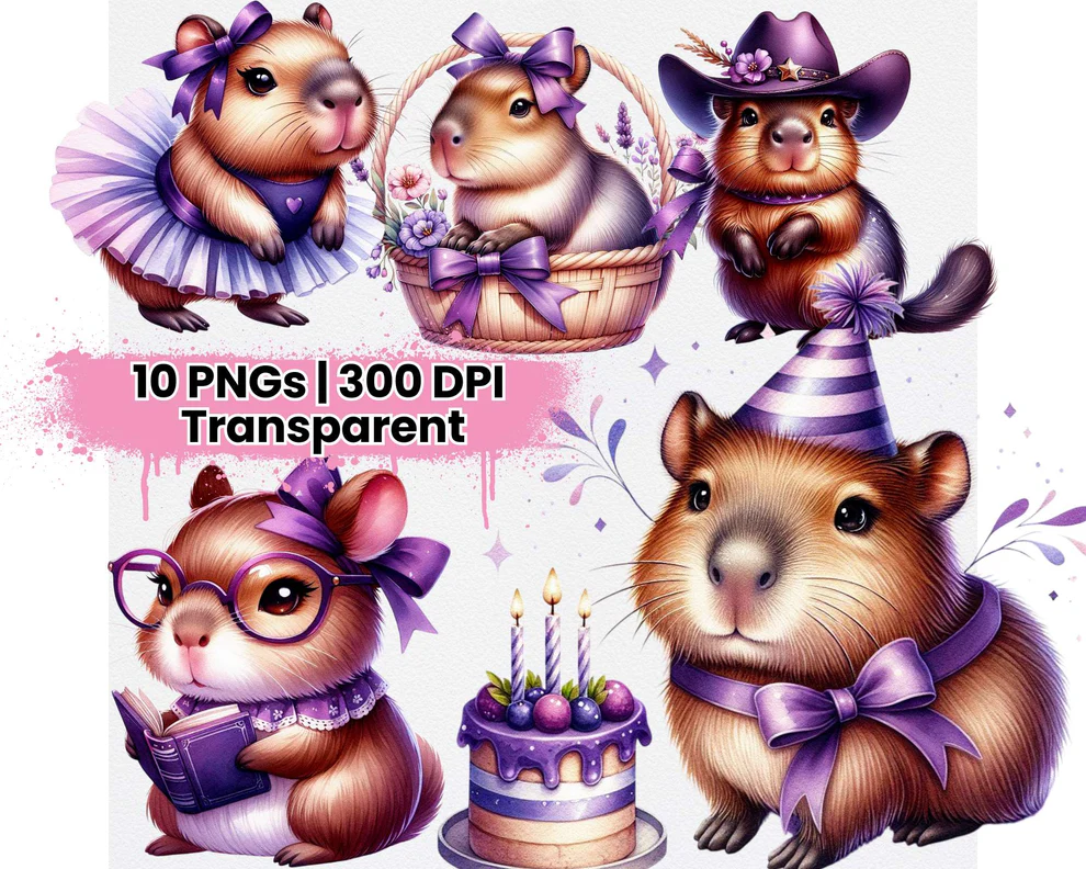 Cute Capybara Midnight Purple