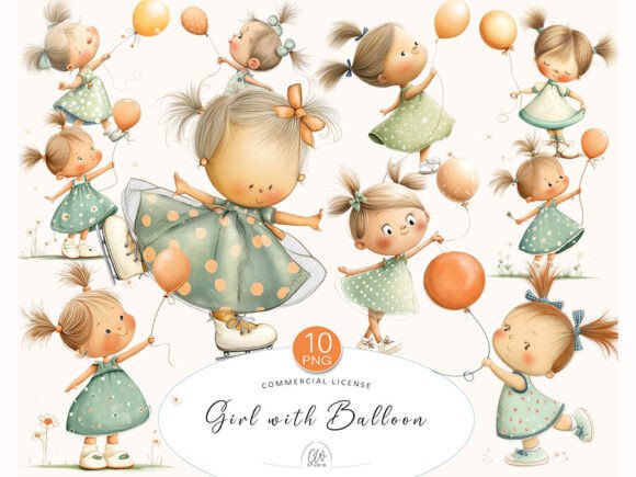 Girl With Balloon Clipart Bundle 120935193