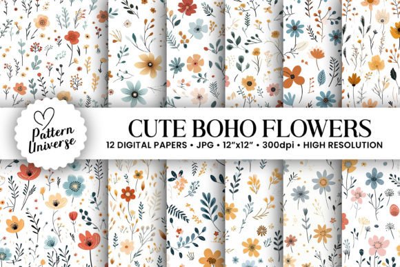 Minimal Boho Flowers Seamless Patterns 77309790