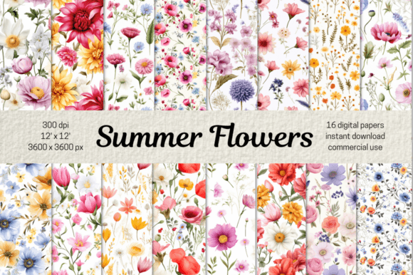 Summer Flowers Digital Paper Floral 83911634