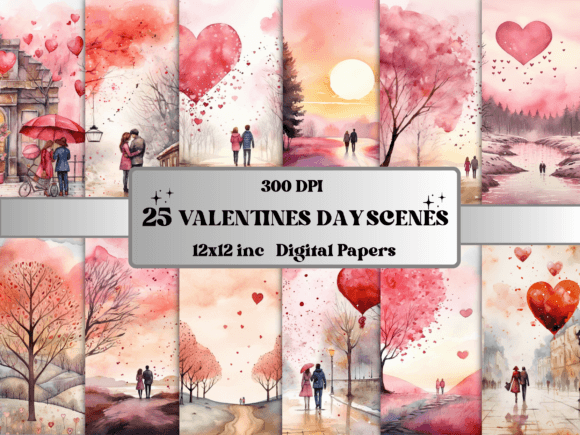 Valentines Day Scenes Digital Paper 87411353