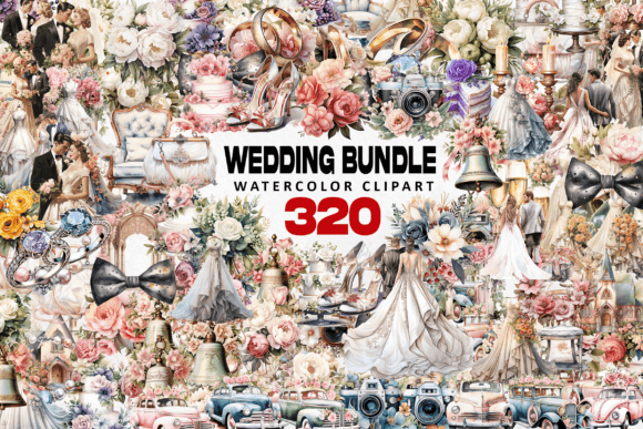 Watercolor Wedding Clipart Bundle 88384707
