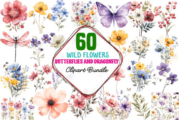Wild Flowers Butterflies And Dragonfly 91015680