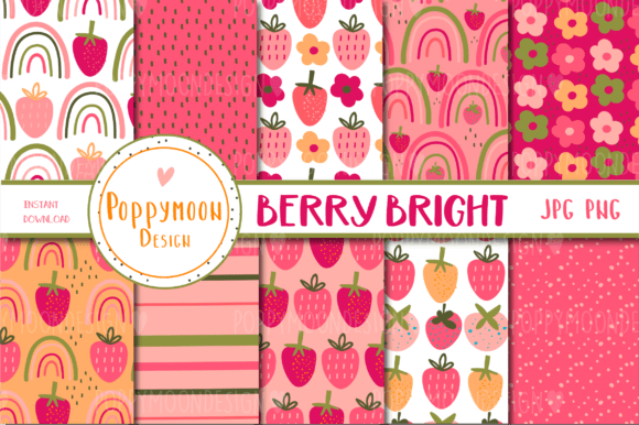 Beery-Bright-paper-set-15212558 Papel Digital Tema Morango brilhante - Imagem 1