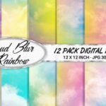 Papel Digital Tema nuvem arco-iris aquarela