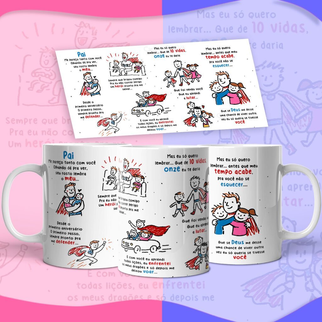 Mockup-Casal-Filhos-scaled-1 Pai… Onze vidas Versão Pai de Casal Filhos - Arte Avulsa Caneca - Imagem 1