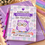 Capa e folhas caderno A5 estilo brochura Corujinhas - Dia dos Professores 2026