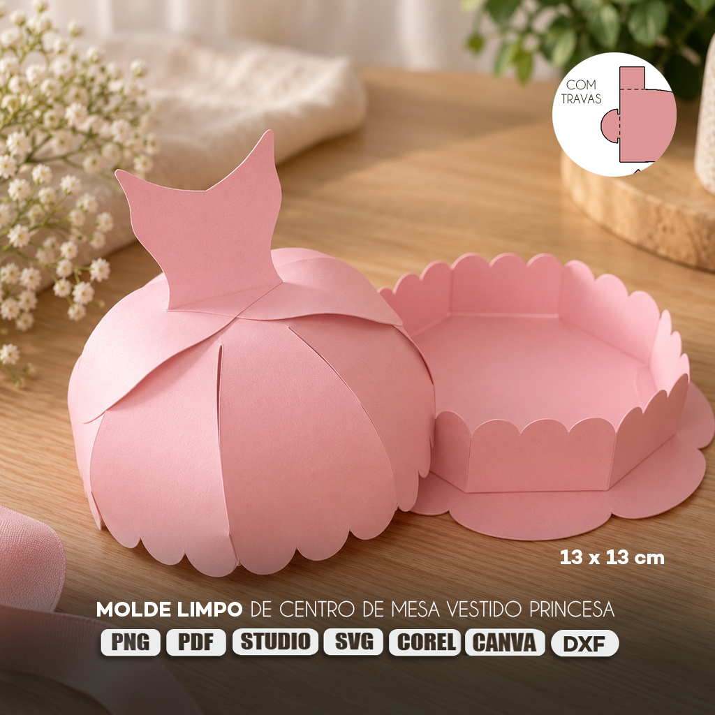 Modelo-3 Caixa Centro de Mesa Vestido de Princesa - Molde Limpo - Imagem 1