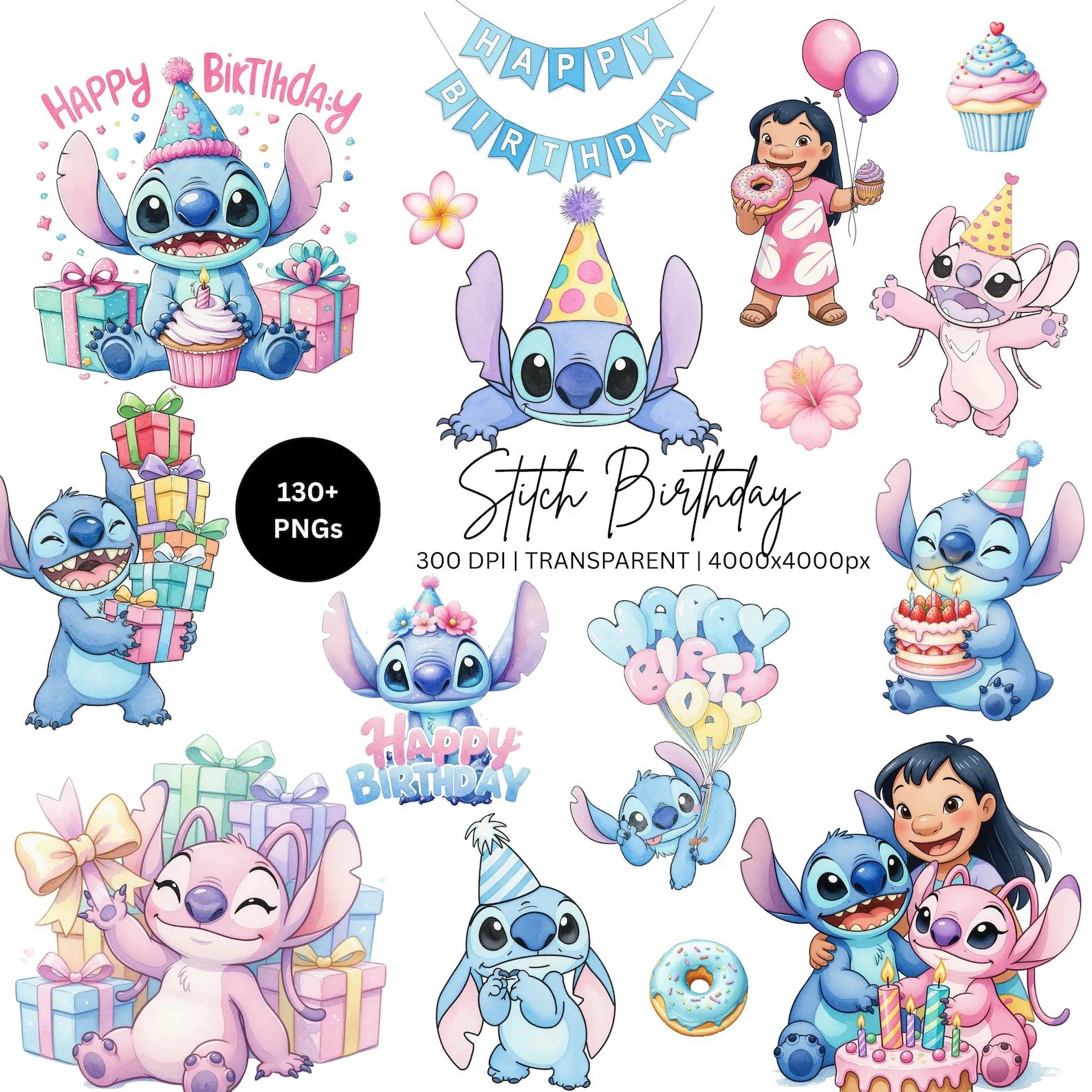 Stitch-em-aquarela-2 Stich Aniversário - Kit Digital - Imagem 1