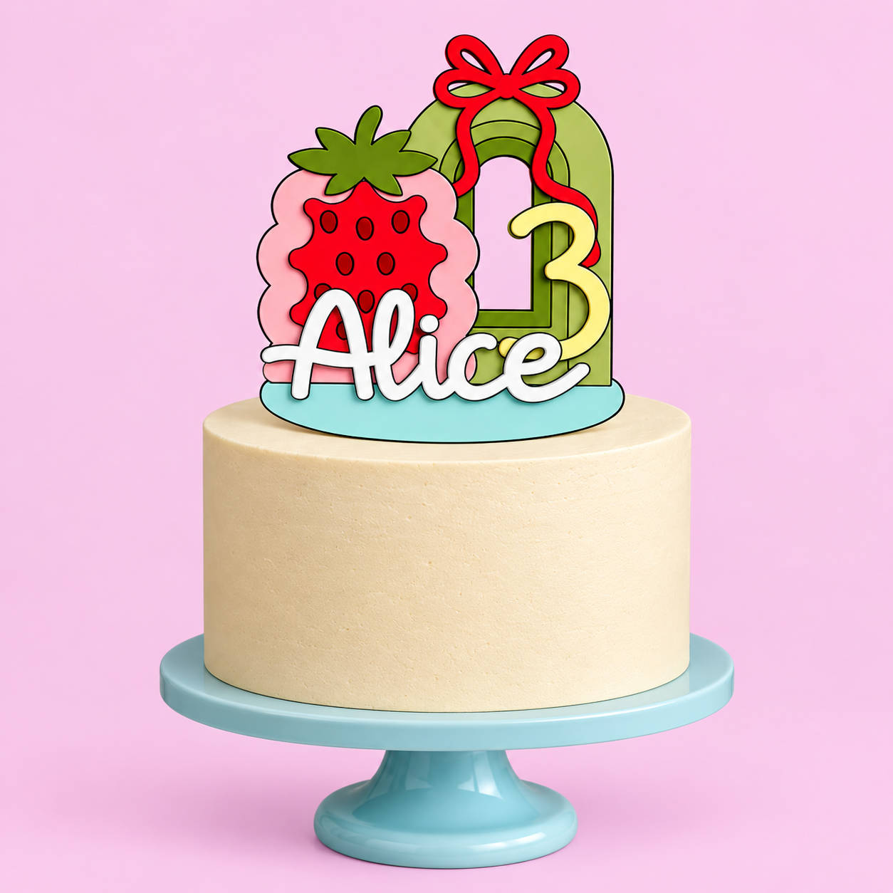 Bolo-Alice-com-topo-numero-3-4-3 Morango - Topo de Bolo - Imagem 1